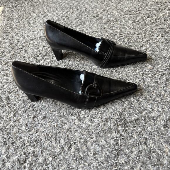 VTG Paul Green Leather Low Kitten Heel Pumps Black Y2K 90s Pointed Toe US 6 - Picture 2 of 12